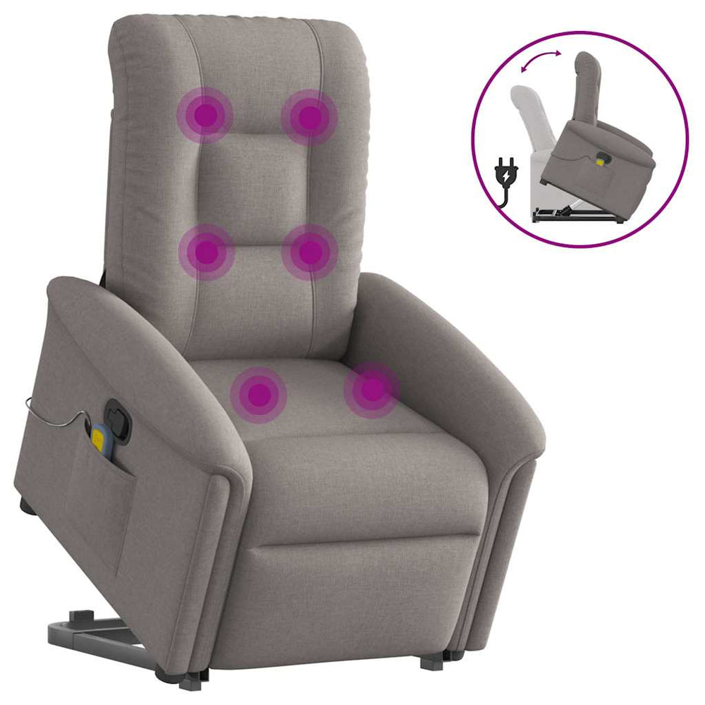 Reclining stand-up massage armchair, taupe, fabric