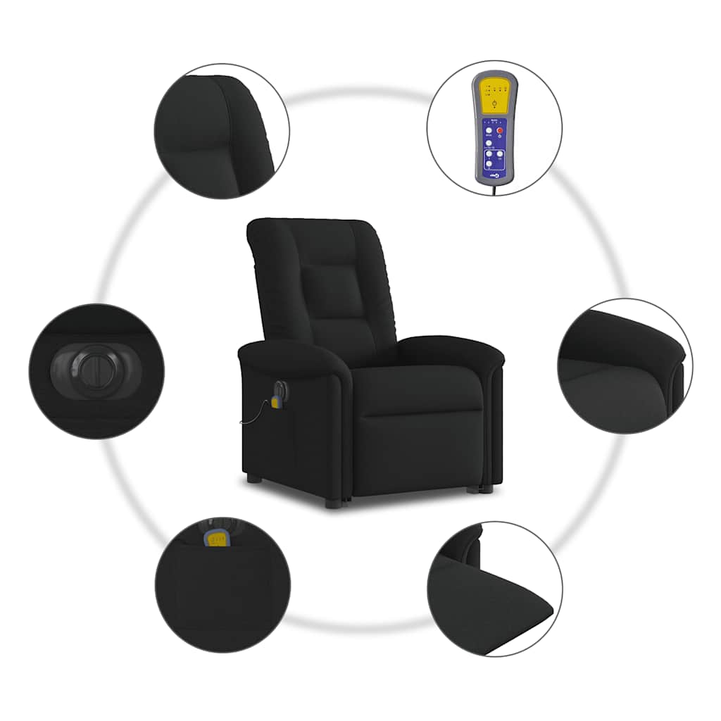 Atsistojantis elektrinis masažinis krėslas, juodas, audinys