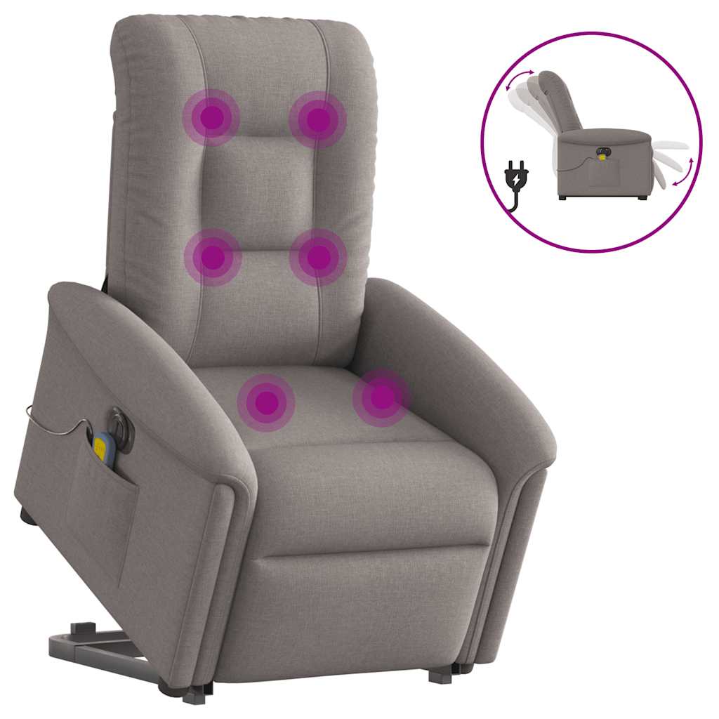 Electric stand-up massage chair, taupe, fabric