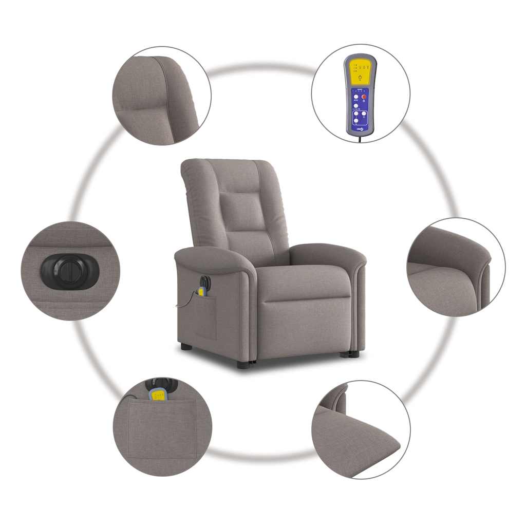Electric stand-up massage chair, taupe, fabric