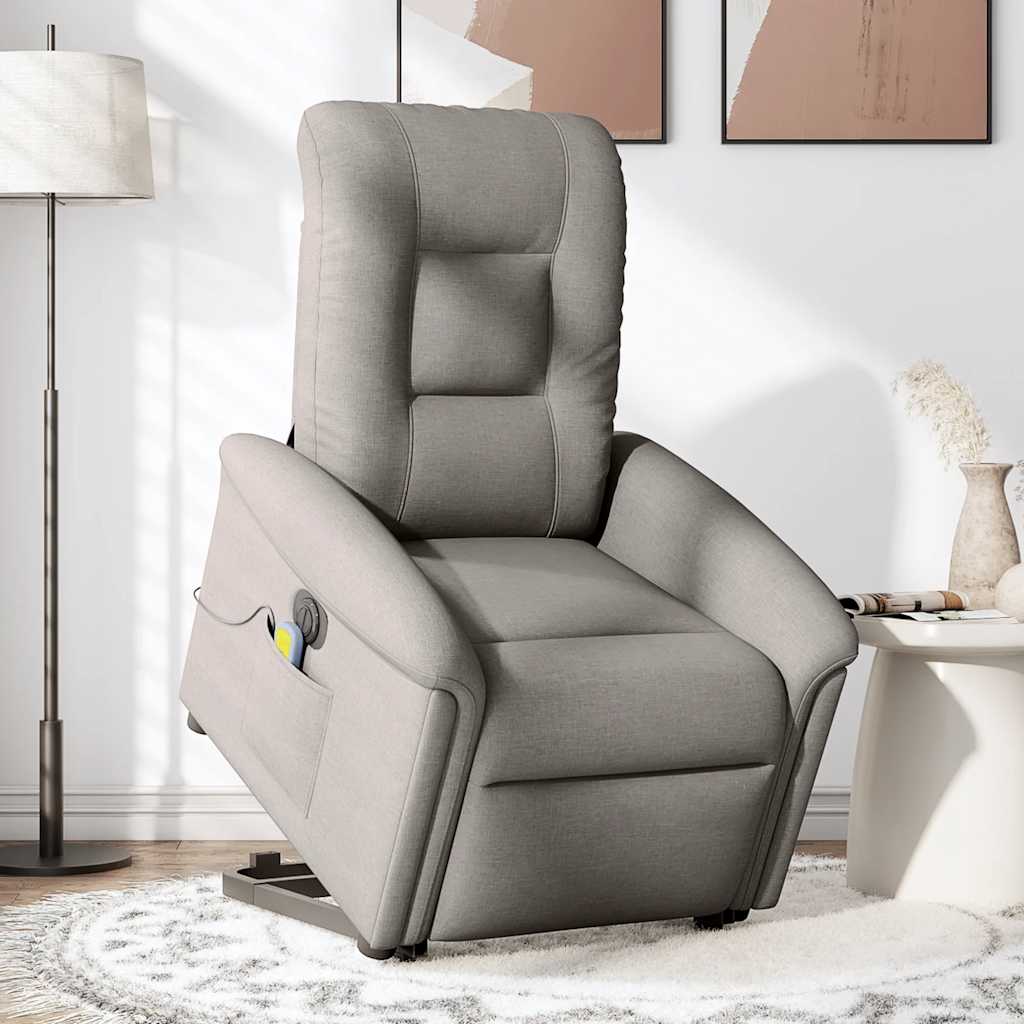 Electric stand-up massage chair, taupe, fabric
