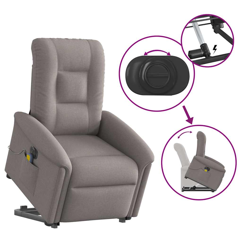 Electric stand-up massage chair, taupe, fabric