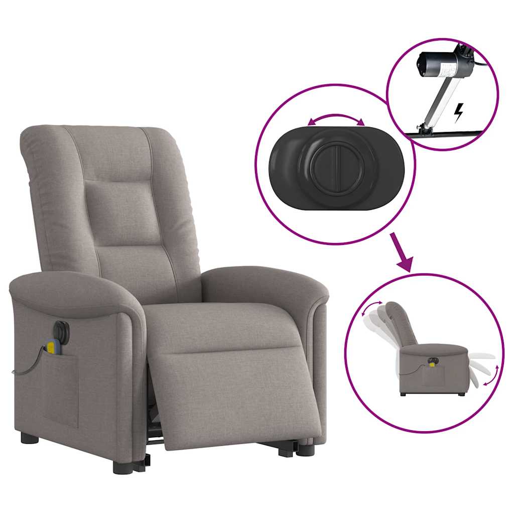Electric stand-up massage chair, taupe, fabric