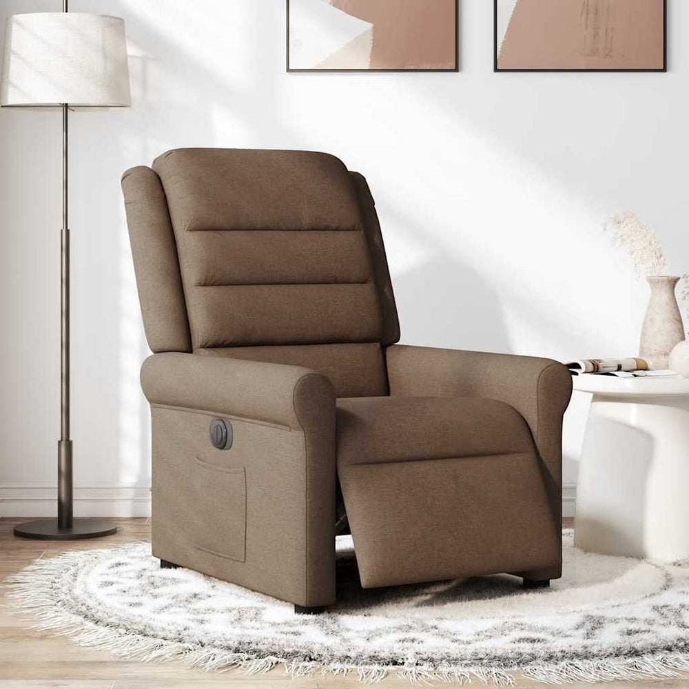Electric reclining armchair, brown, fabric