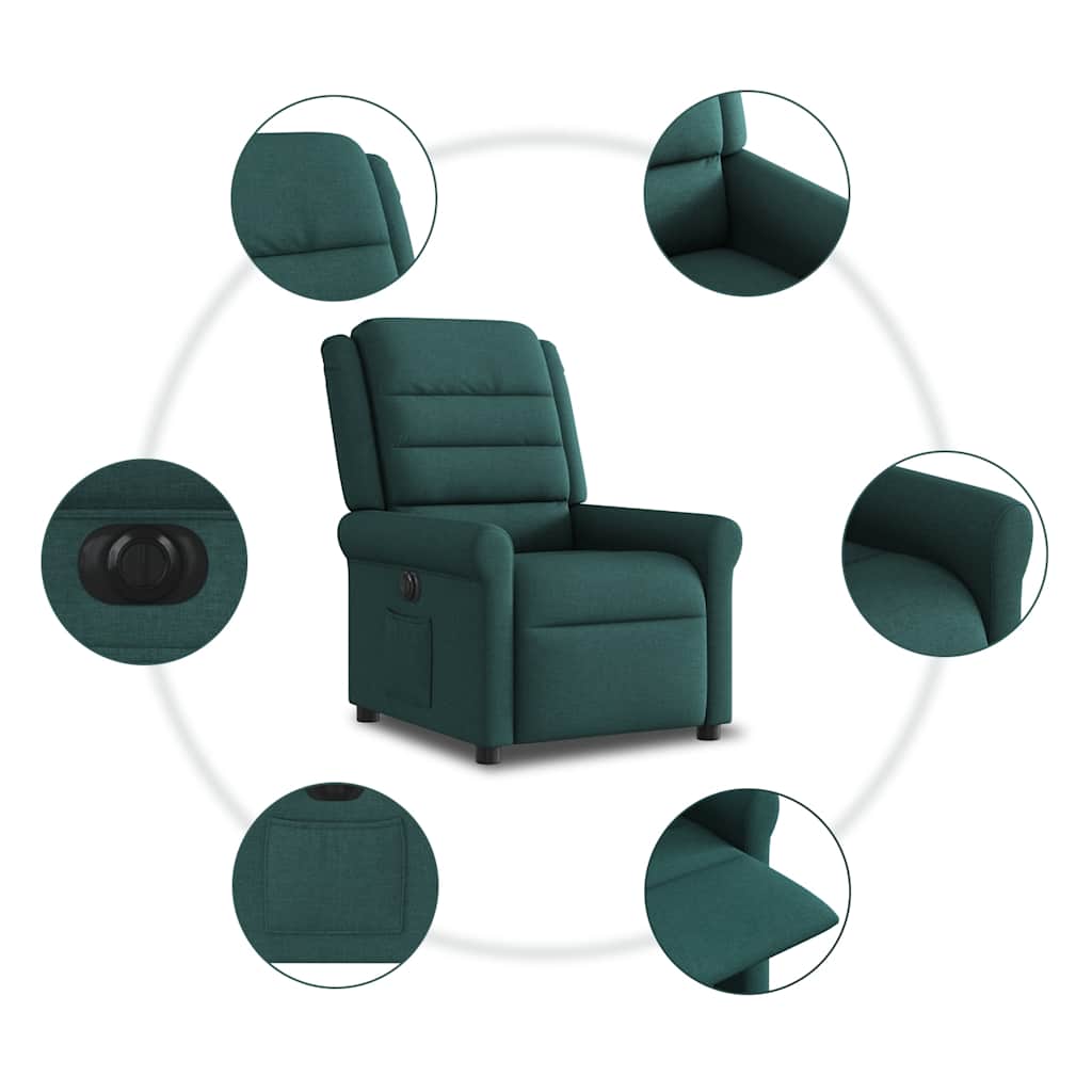 Elektrinis atlošiamas krėslas, tamsiai žalios spalvos, audinys