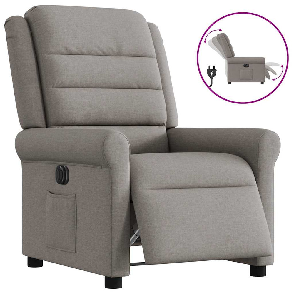Electric recliner, taupe, fabric
