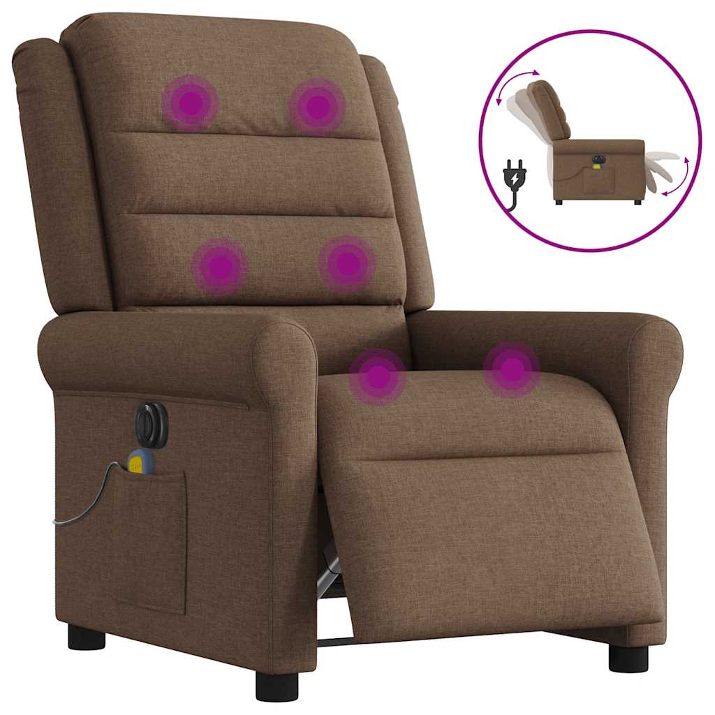 Electric Reclining Massage Chair, Brown, Fabric