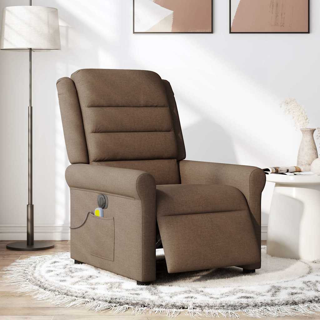Electric Reclining Massage Chair, Brown, Fabric