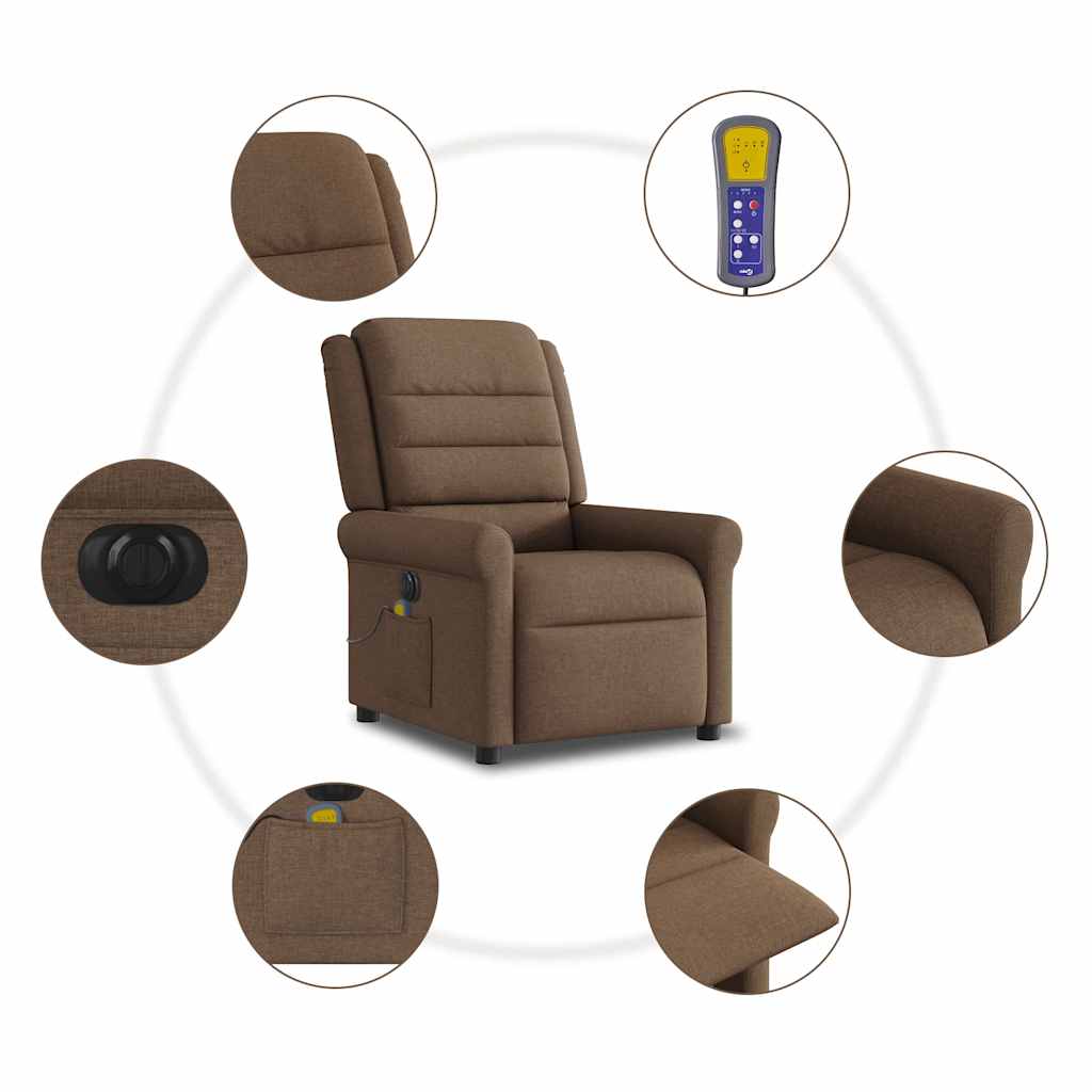 Electric Reclining Massage Chair, Brown, Fabric
