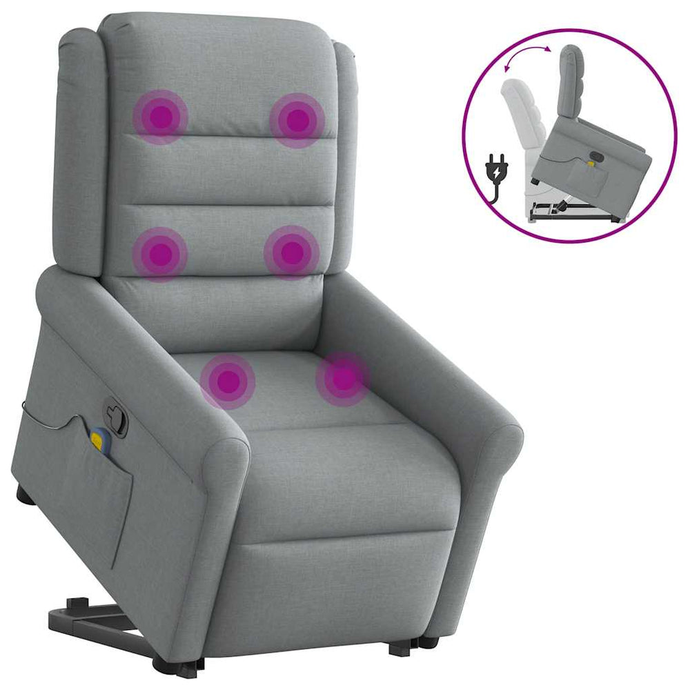 Reclining massage chair, light grey, fabric
