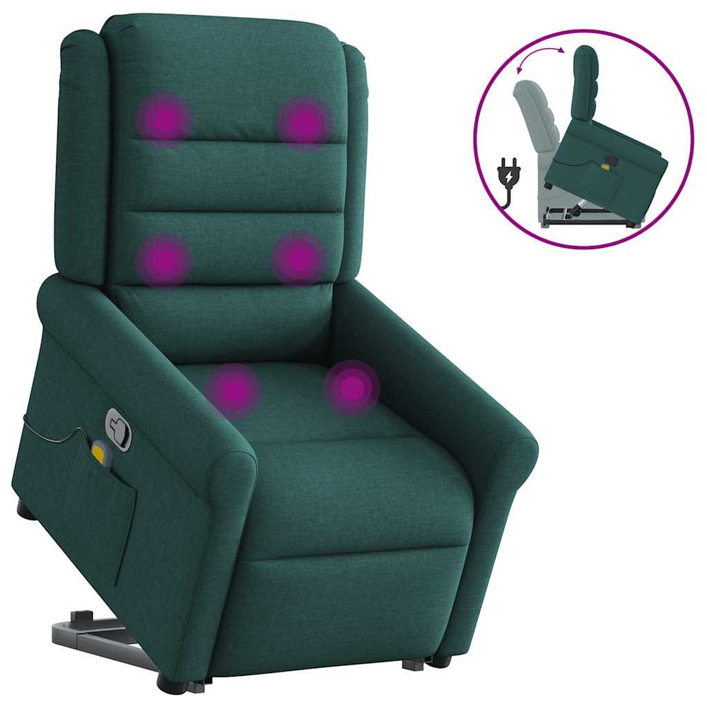 Recliner massage chair, dark green, fabric