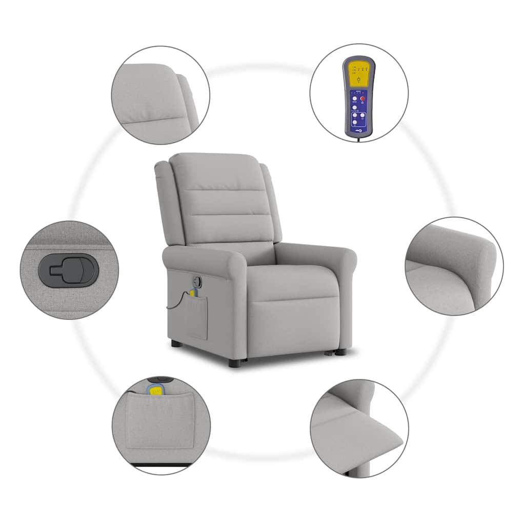 Reclining massage chair, grey, fabric