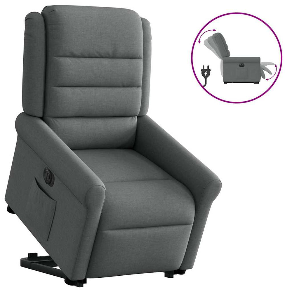 Reclining stand-up armchair, dark grey, fabric