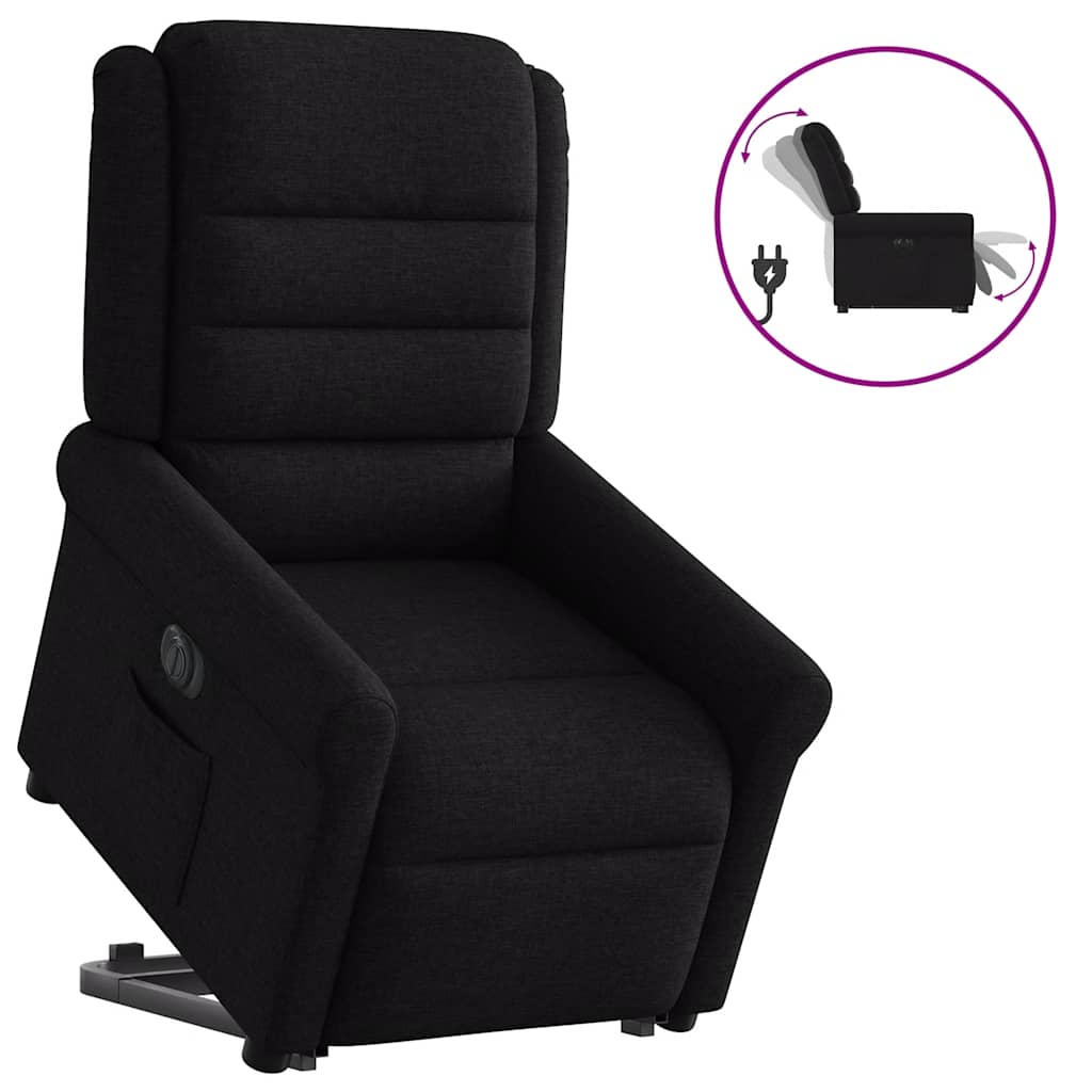 Elektriskais atgāžamais krēsls, melns, audums