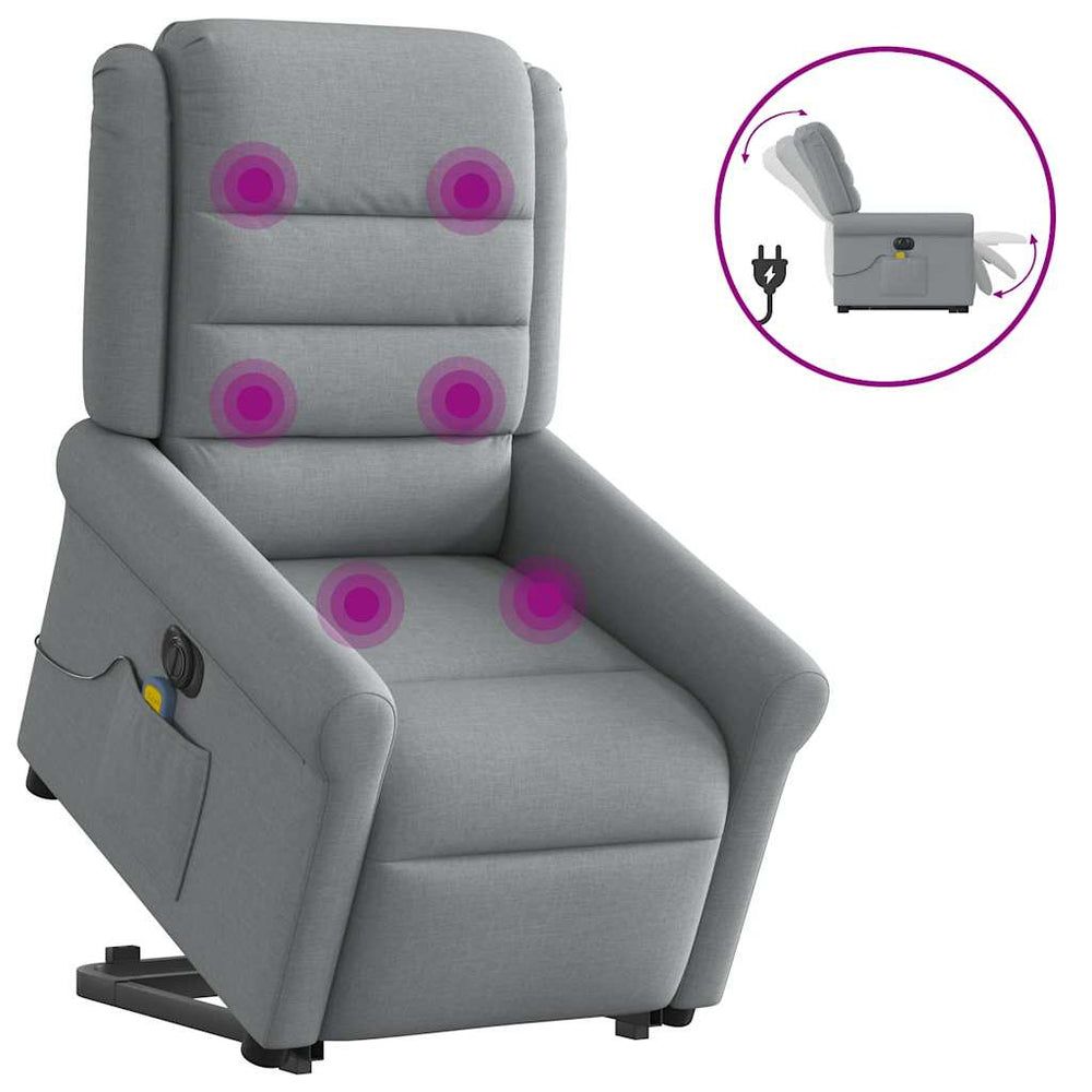 Reclining massage chair, light grey, fabric