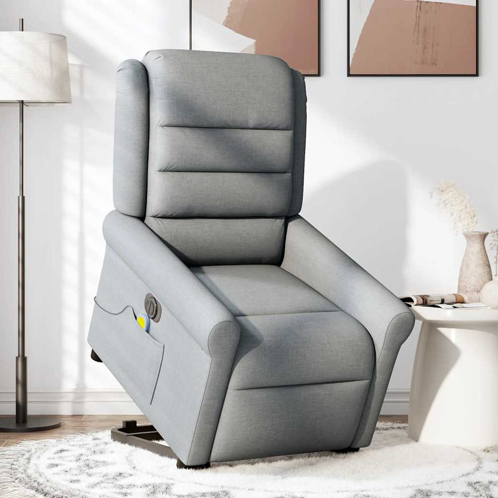 Reclining massage chair, light grey, fabric