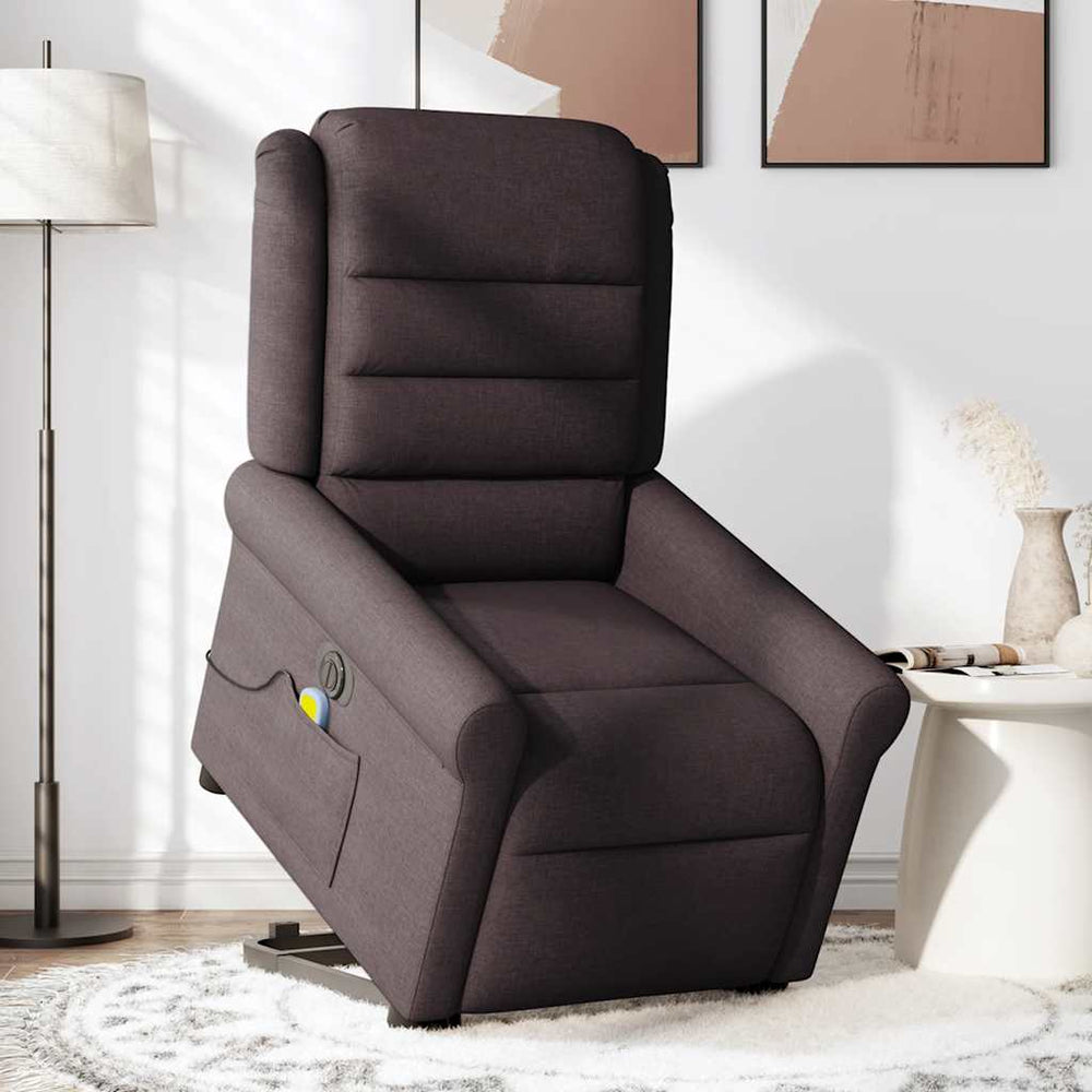Recliner massage chair, dark brown, fabric