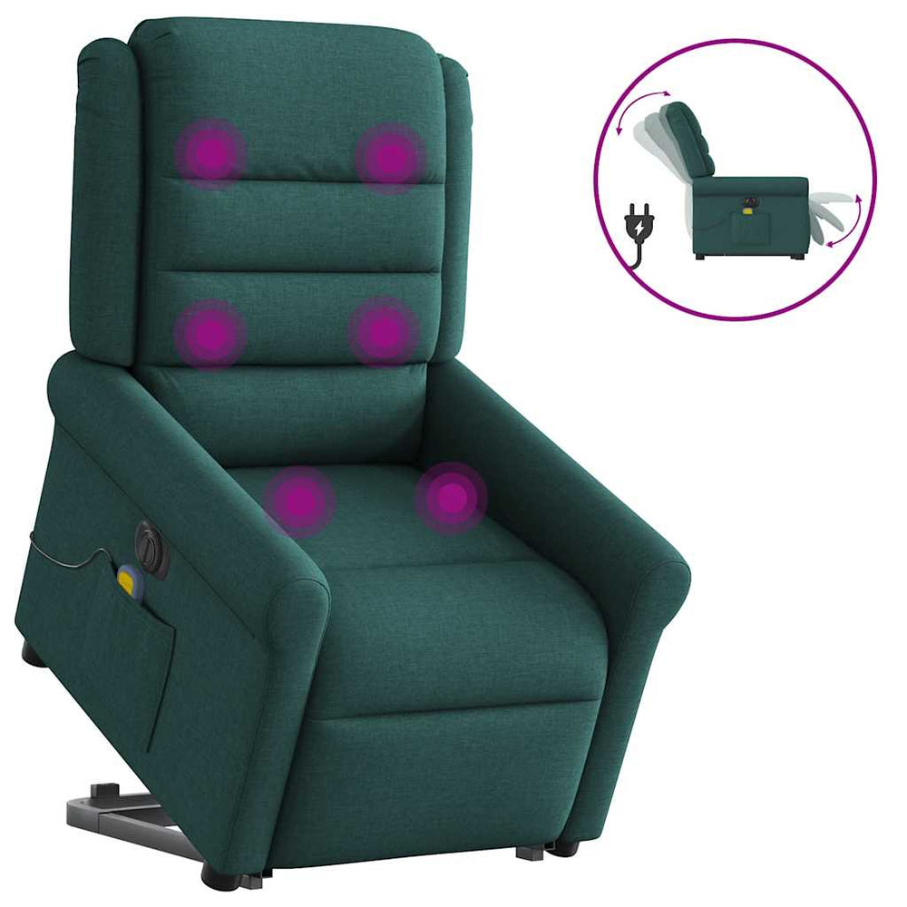 Recliner massage chair, dark green, fabric
