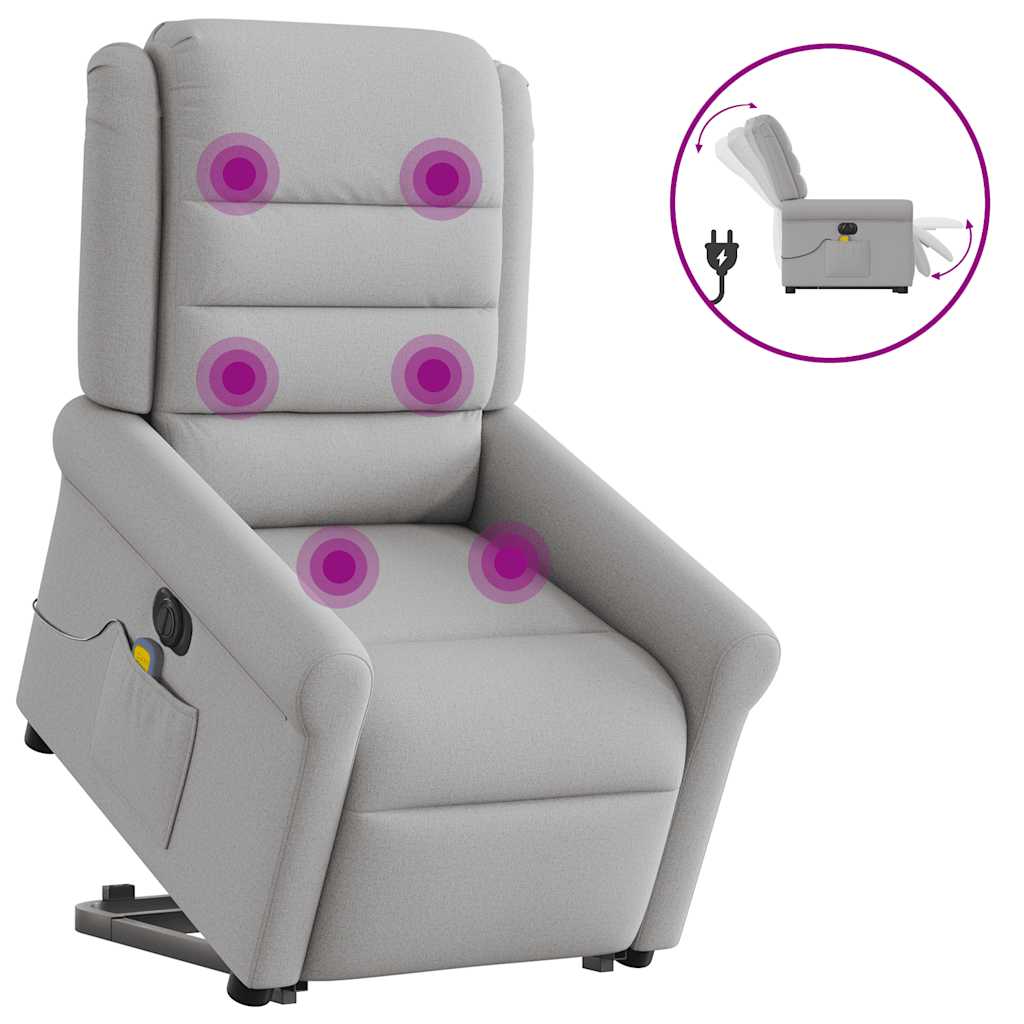 Reclining massage chair, grey, fabric