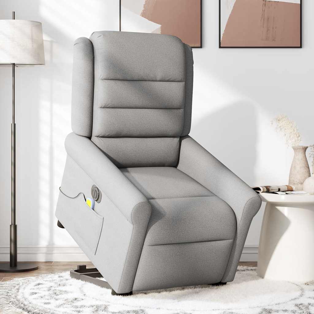 Reclining massage chair, grey, fabric