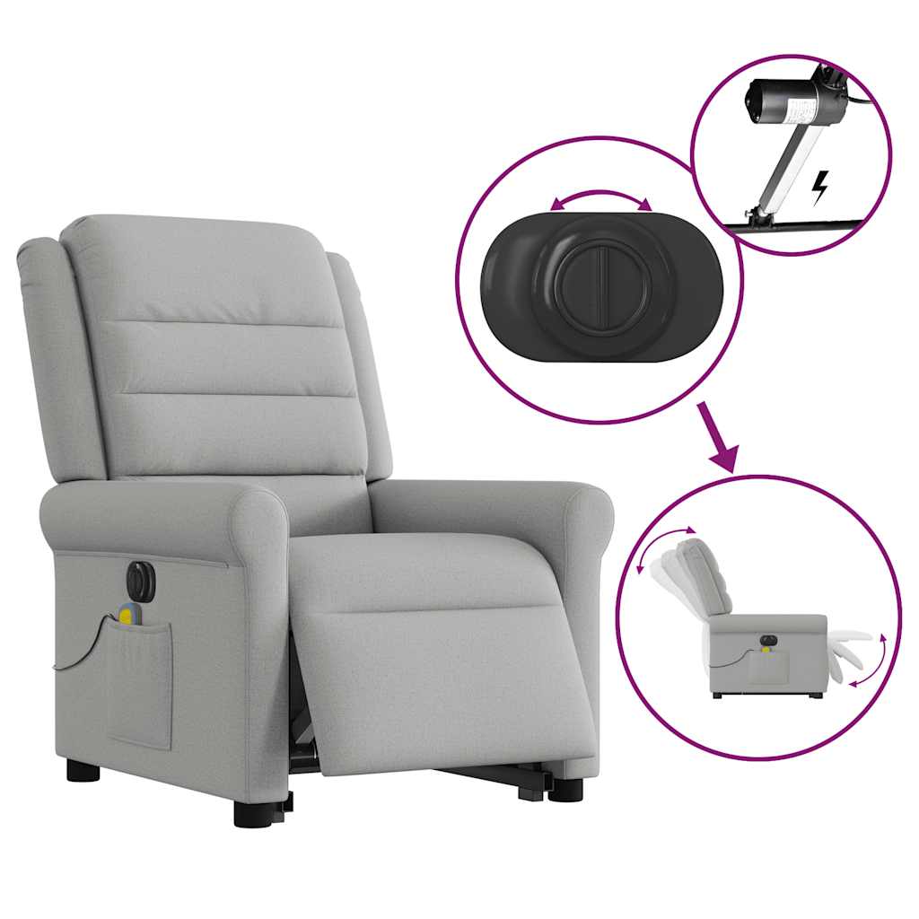 Reclining massage chair, grey, fabric