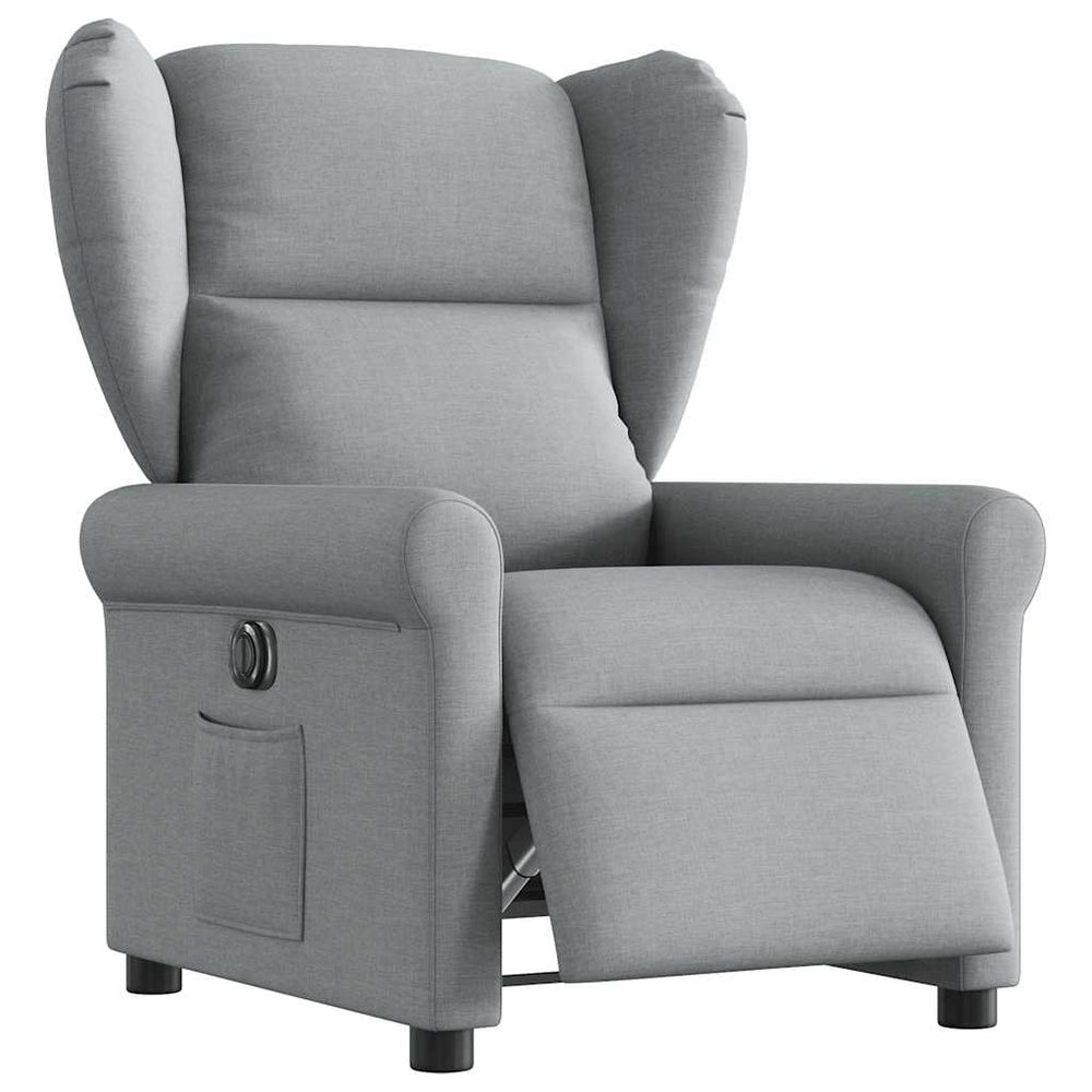 Electric reclining armchair, light grey, fabric