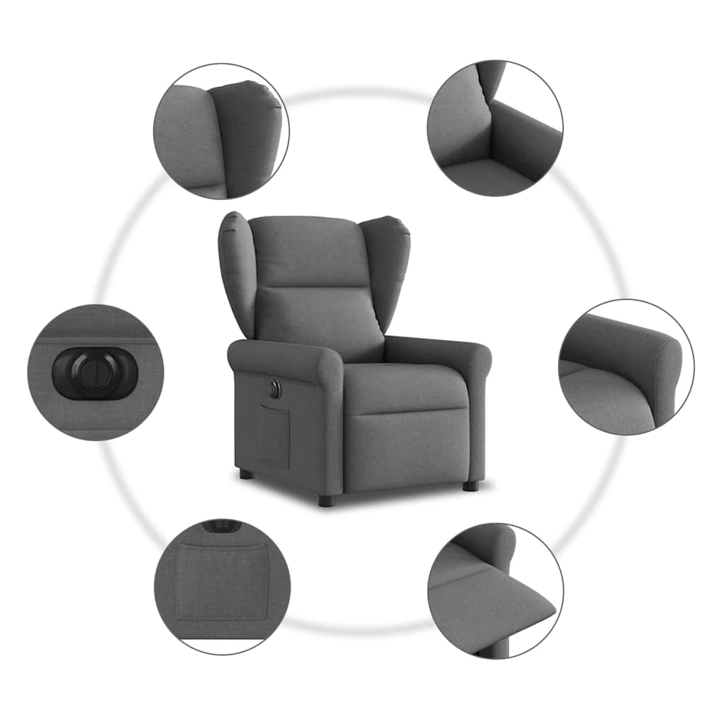 Electric recliner, dark grey, fabric