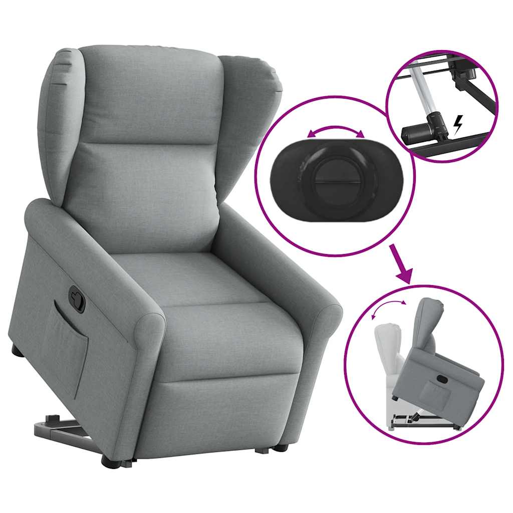 Stand-up recliner, light gray, fabric