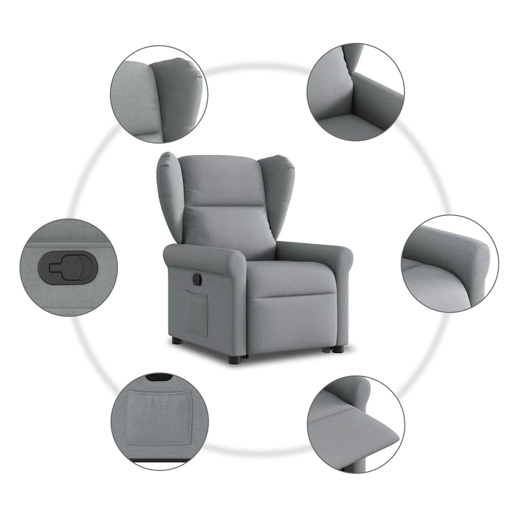 Stand-up recliner, light gray, fabric