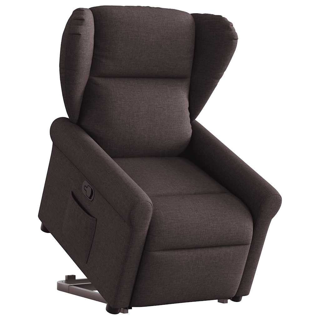 Reclining stand-up armchair, dark brown, fabric