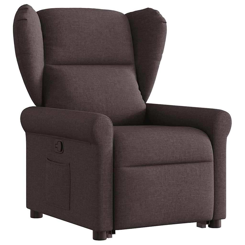 Reclining stand-up armchair, dark brown, fabric