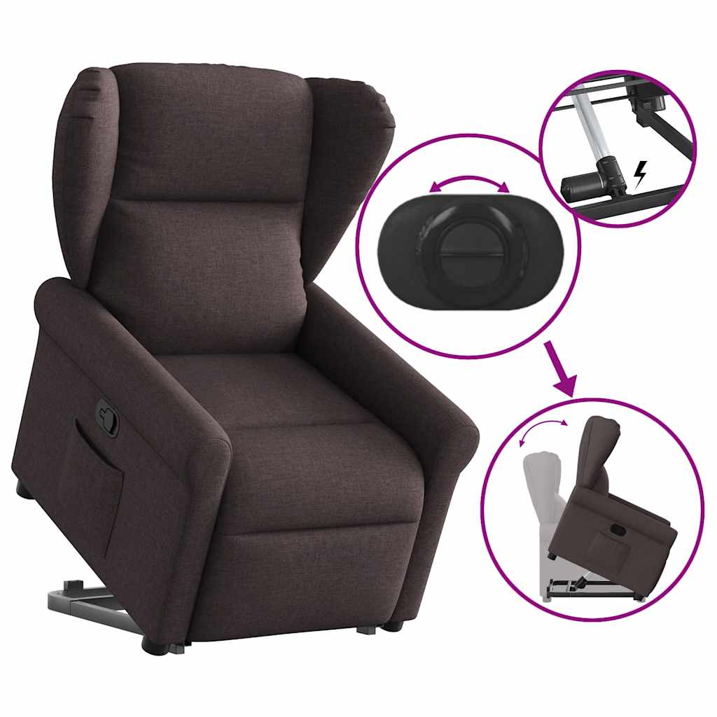 Reclining stand-up armchair, dark brown, fabric