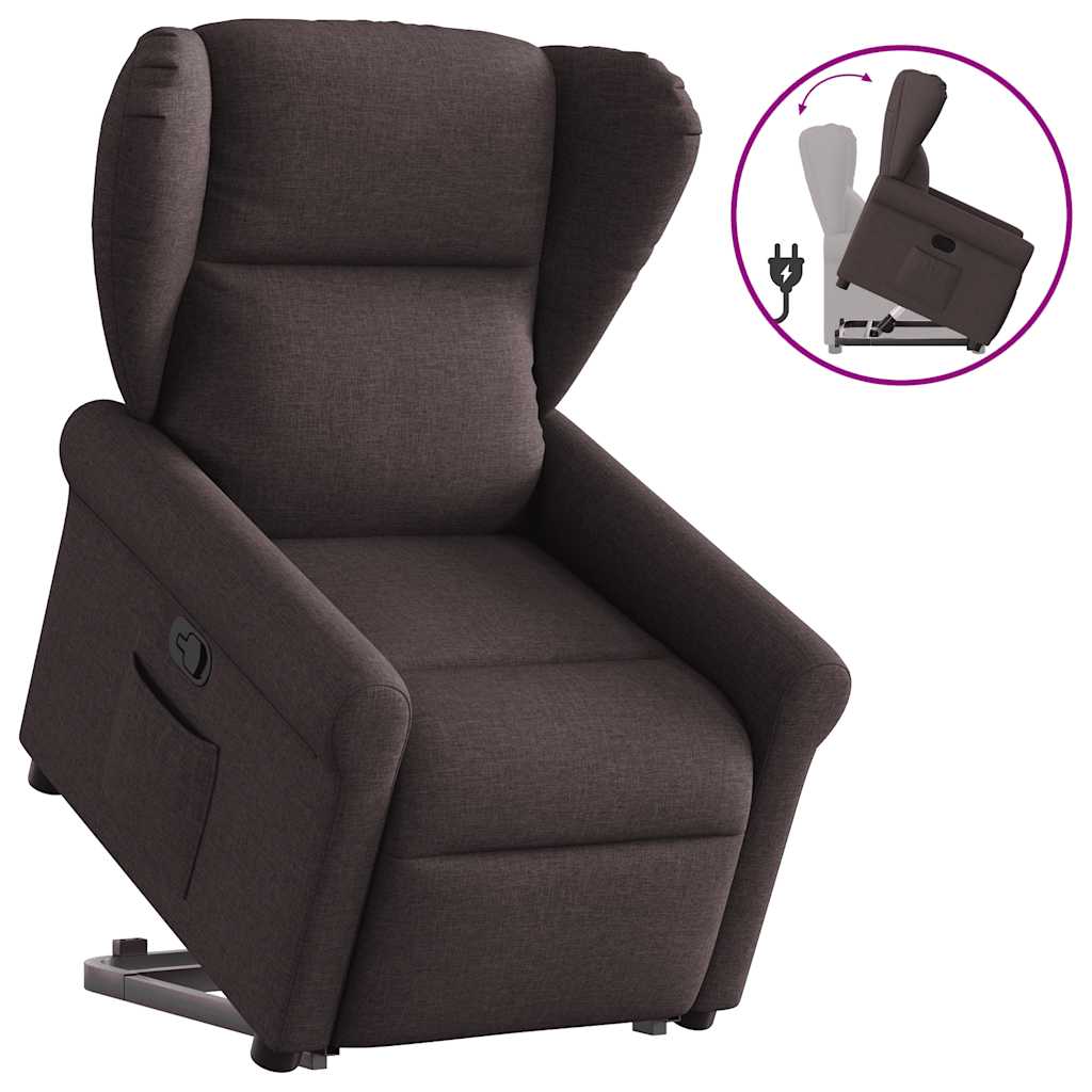 Reclining stand-up armchair, dark brown, fabric