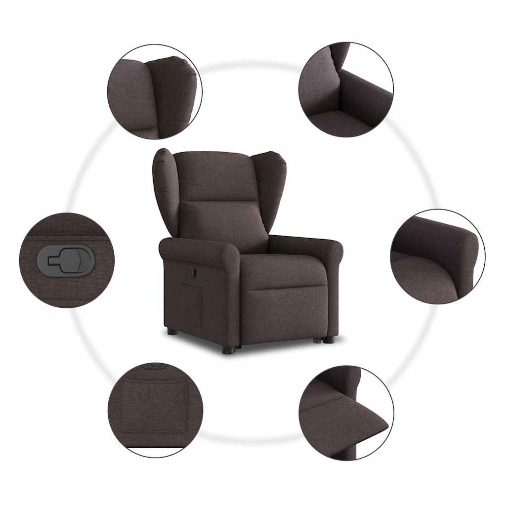 Reclining stand-up armchair, dark brown, fabric