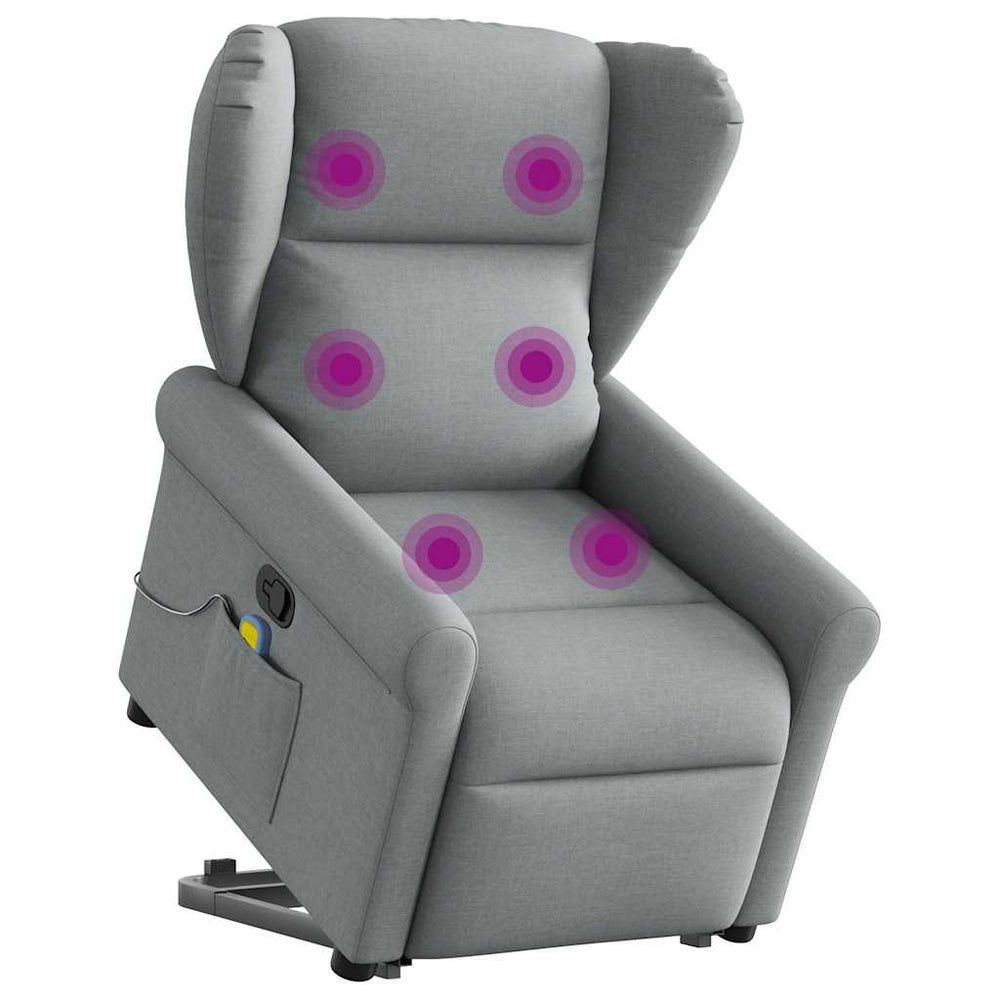 Reclining massage chair, light gray, fabric