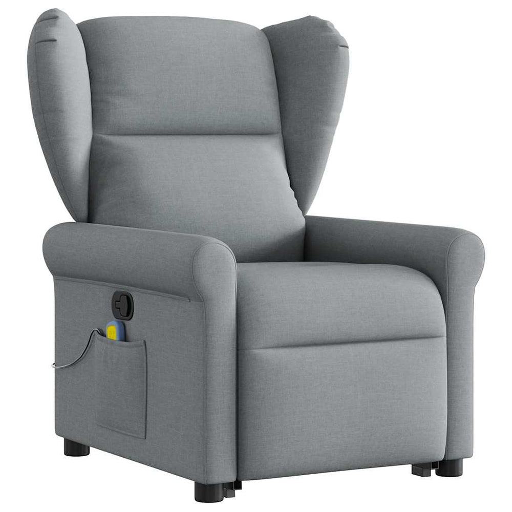 Reclining massage chair, light gray, fabric