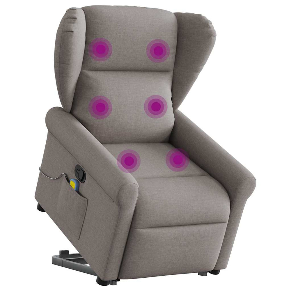 Reclining stand-up massage armchair, taupe, fabric