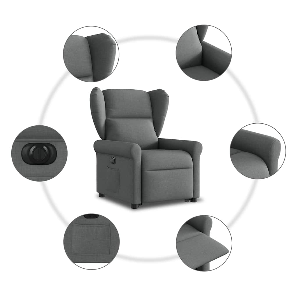 Reclining stand-up armchair, dark grey, fabric