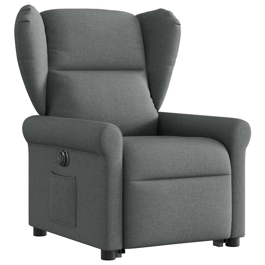 Reclining stand-up armchair, dark grey, fabric