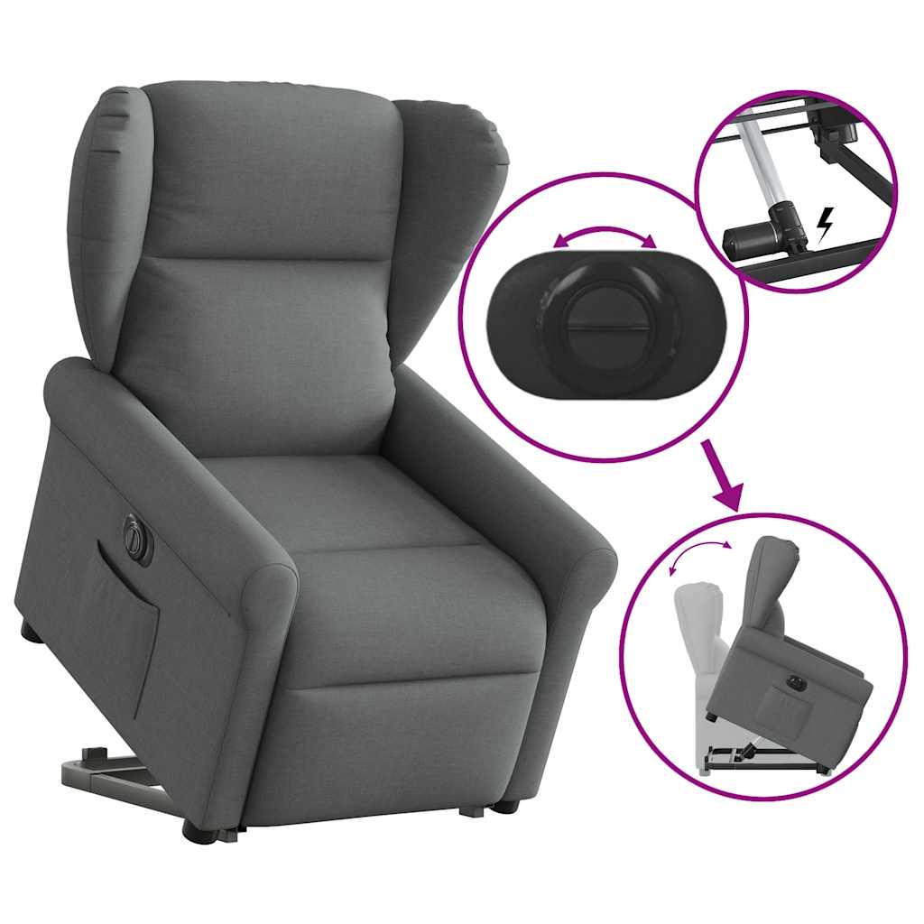 Reclining stand-up armchair, dark grey, fabric
