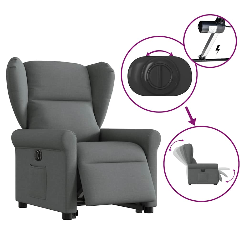 Reclining stand-up armchair, dark grey, fabric