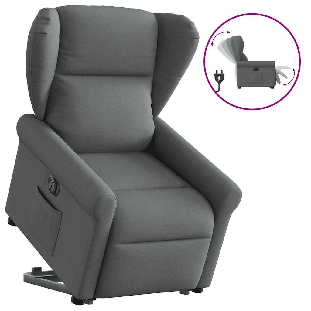 Reclining stand-up armchair, dark grey, fabric