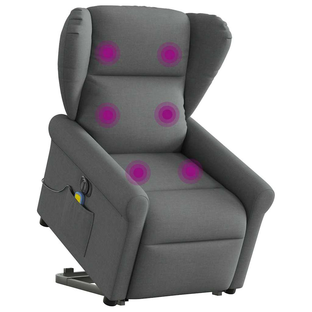 Reclining massage chair, dark grey, fabric