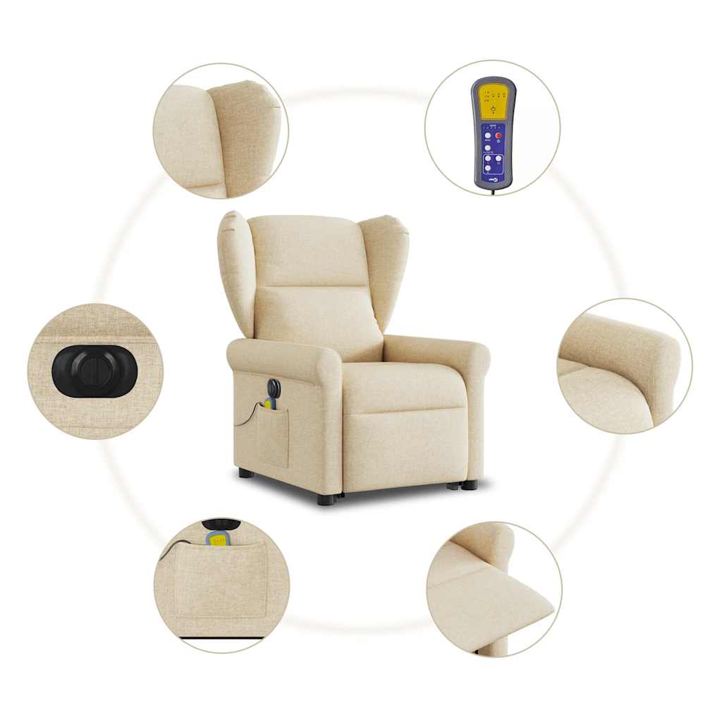 Lift Recliner Massage Chair, cream, fabric