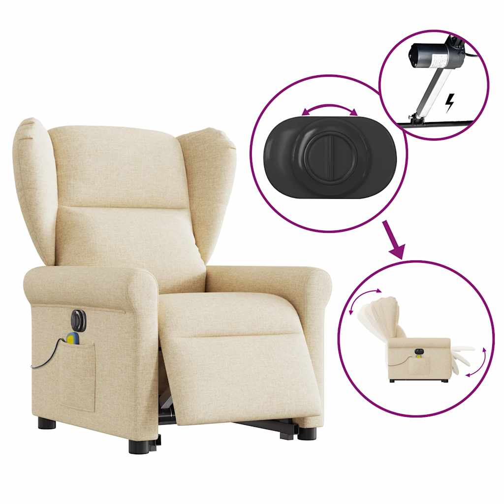 Lift Recliner Massage Chair, cream, fabric