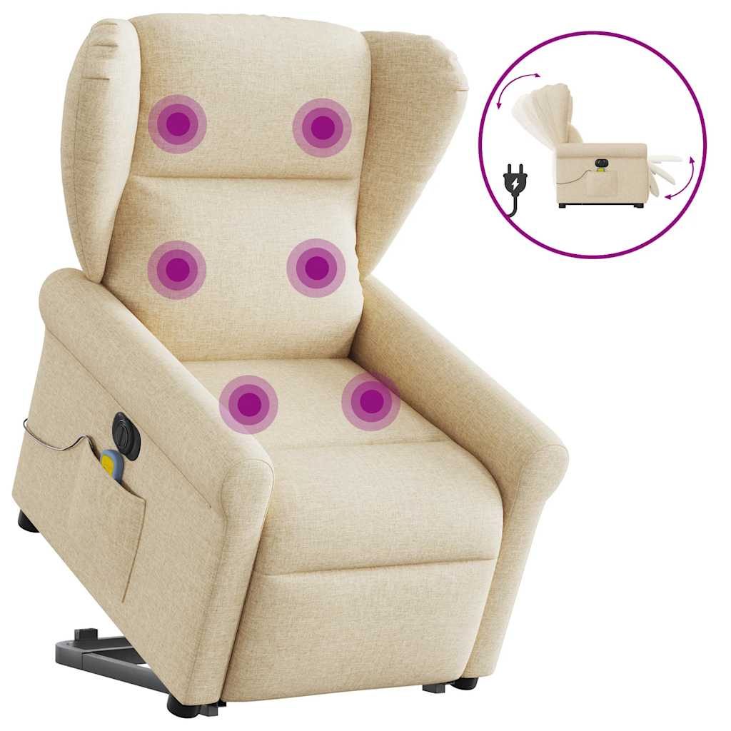 Lift Recliner Massage Chair, cream, fabric