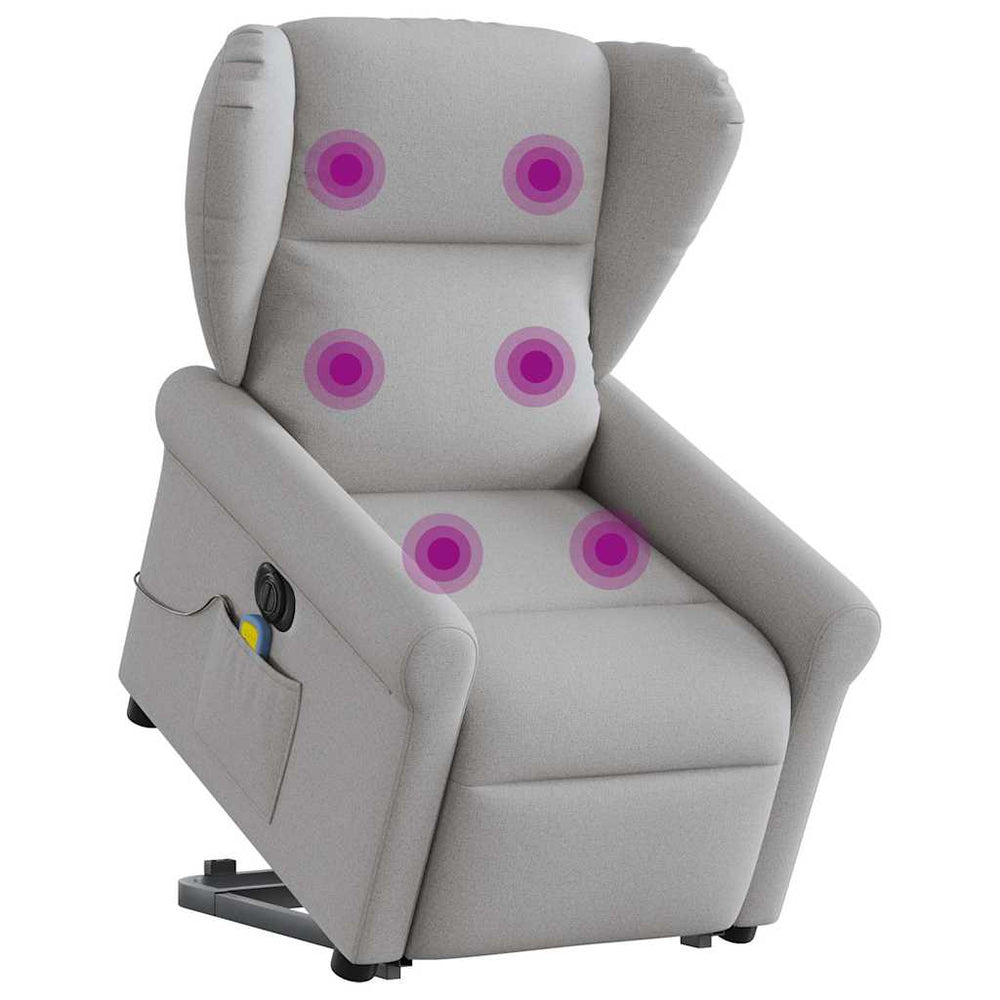 Reclining massage chair, grey, fabric