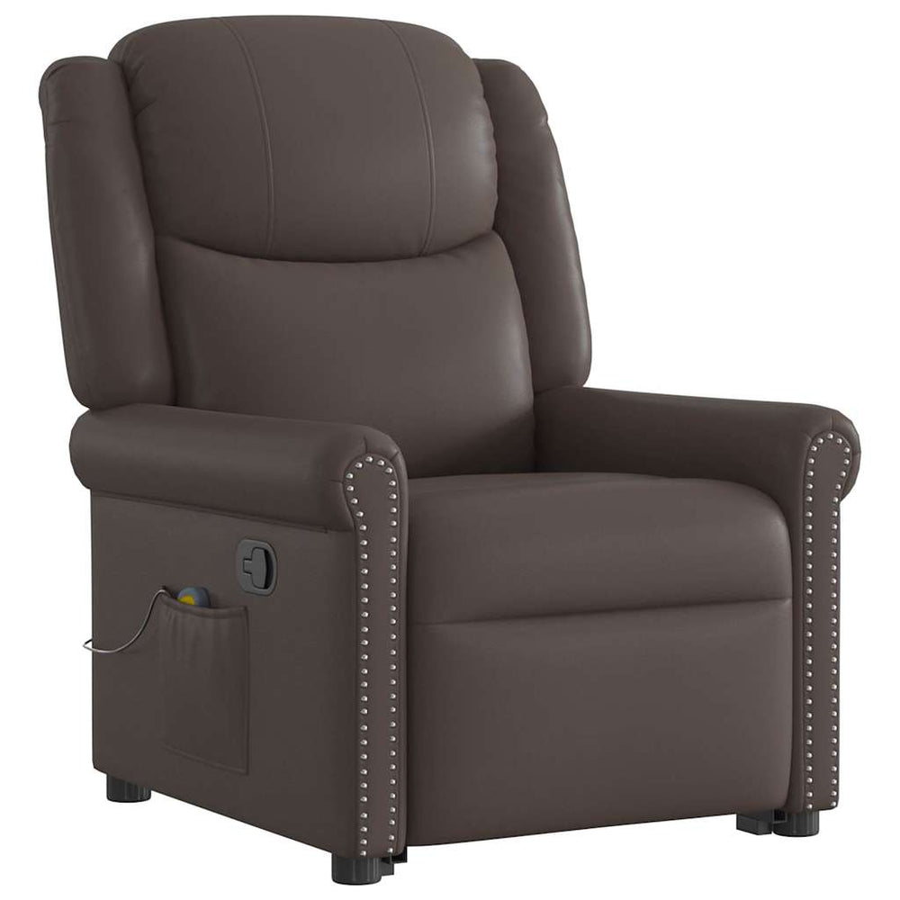 Reclining stand-up massage chair, brown, artificial leather
