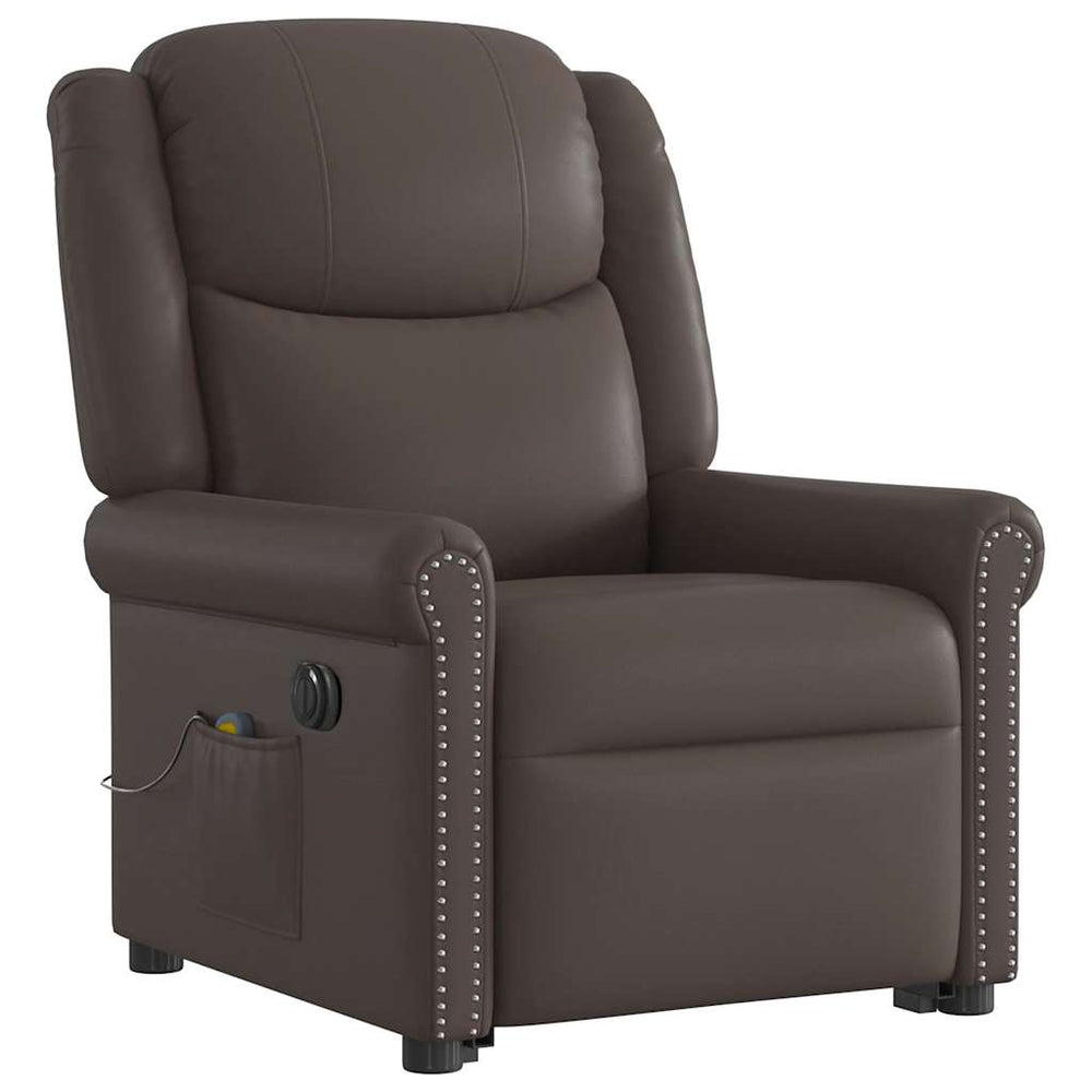 Standing electric massage recliner, brown, artificial leather