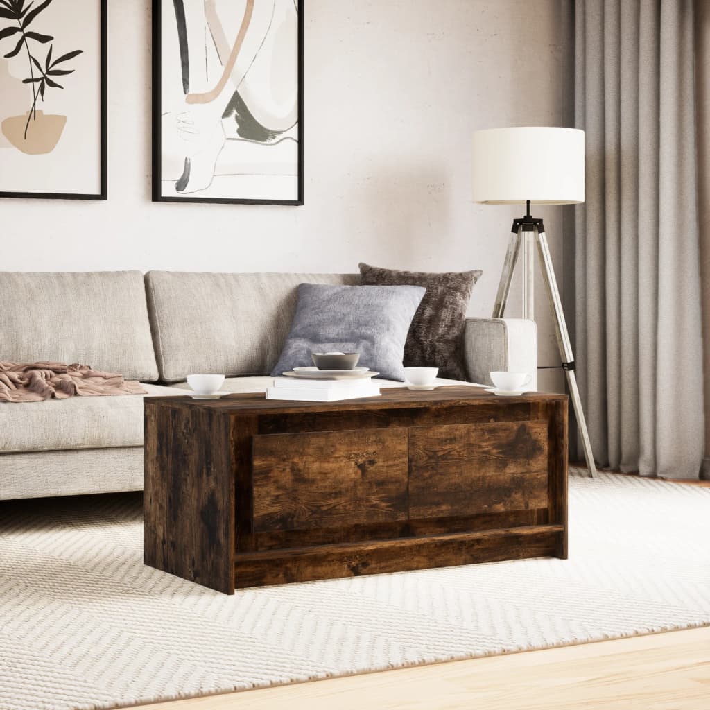 Coffee table with LED lights, smoked oak, wood